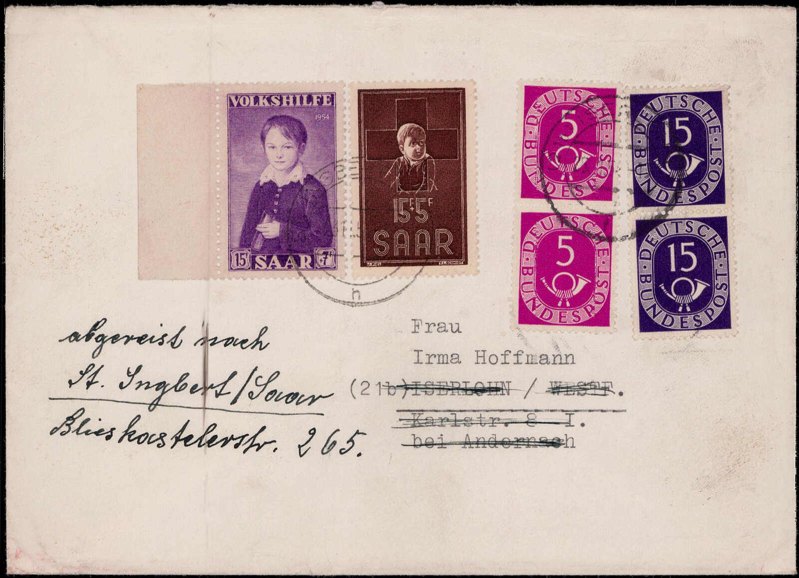 15 Pf. und 5 Pf. Posthorn (2) nebst zwei Saar-Werten als interessante ...