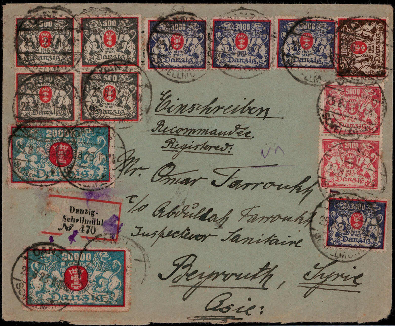 20000 M. gr. Staatswappen 1923 (2) nebst elf weiteren Werten auf ...