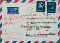 40 Pf. UIT (2) als MEF. auf Lupo.-Retour-Auslandsbrief  "STUTTGART" ...