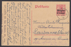 "JETTE",  K1 klar auf Nachsende-Auslands-GA 10 C. Germania 1915 in ...