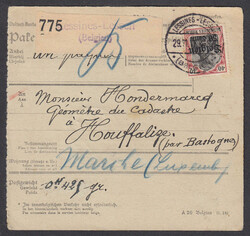 "LESSINES",  Stegstempel auf 50 C. Germania Auslands-Paketkarte 1917 ...