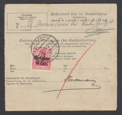 "LESSINES",  Stegstempel auf 50 C. Germania Auslands-Paketkarte 1917 ...