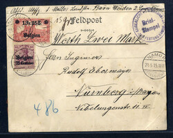 1.25 F. nebst 75 C. Freim. 1916 auf links verkürztem ...