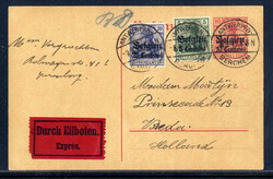 25 C. und 5 C. Germania als Zfr. auf 10 C. Express-Auslands-GA mit ...