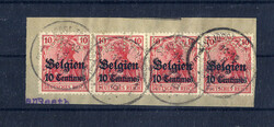 10 C. Germania im 4er.-Streifen auf Bfstk. mit Firmenlochung  "LK", ...