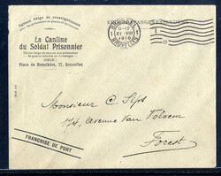 "BRÜSSEL 1 ID",  Rollstempel auf Kriegsgefangenen-Sendung 1916 nach ...