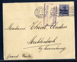 25 C. Germania als EF. auf Auslandsbrief mit Rollstempel  "BRÜSSEL ...