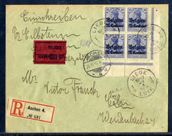 25 C. Germania im Eckrand-4er.-Block als MEF. auf Reco.-Expressbrief  ...