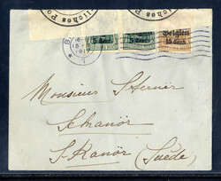 5 C. (2) und 15 C. Germania auf Zensur-Auslandsbrief  "BRÜSSEL" mit ...