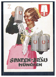 München  W-8000,  herrliche Werbekarte  "SPATEN-BRÄU", sign. ...
