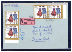 200+40 Pf. Trachten (4) als MEF. auf portogerechtem Wertbrief  "WERT ...