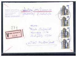 350 Pf. SWK (4) als MEF. auf portogerechtem Wertbrief  "WERT 2000,- , ...