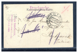 1 H. und 2 H. Freim. 1908 (2) auf AK  "PRAG" 1908 nach Reykjavik / ...