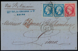 80 C. rosa nebst 20 C. blau Napoleon III (2) auf Auslandsfaltbrief ...