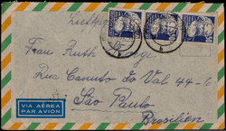 50 Pf. Marx (3) als MEF. auf Lupo.-Auslandsbrief  "RUDOLSTADT" 1951 ...