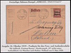 15 Pf. Wappen-Freistaat-Auslands-Retour-GA mit Rollstempel  "MÜNCHEN ...