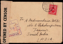 10 M. König Fuad als EF. auf Zensurbrief mit Stegstempel  "IND. B.P ...