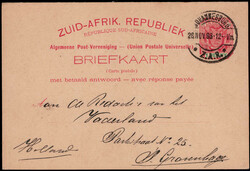 1+1 P Wappen-Auslands-Doppel-GA mit Stegstempel  "JOHANNESBURG" 1898 ...
