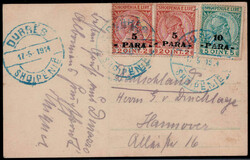 5 P. (2) und 10 P. Überdrucke 1914 auf AK  "WILHELM i. I" mit blauem ...