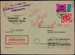 80 Pf. und 5 Pf. Posthorn auf Retour-Zustellungsurkunde  "SCHWELM" ...