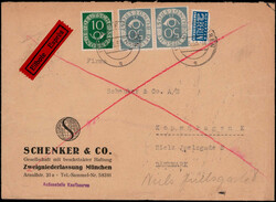 50 Pf. Posthorn im waagrechtem Paar nebst 10 Pf. auf portogerechtem ...