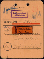 50 Pf. Posthorn (2), linker Wert Eckfehler nebst 5 Pf. und 20 Pf. ...