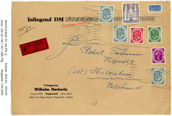 50 Pf. (3), 20 Pf. , 10 Pf. und 5 Pf. Posthorn nebst 2 DM Bauten auf ...