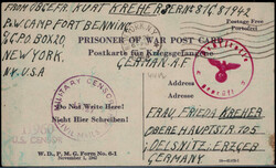 Überroller-Kriegsgefangenen-Postkarte aus New York 24.11.45 mit ...