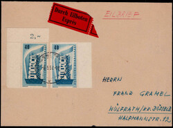 40 Pf. Europa 1956 (2), dabei Eckrandstück als MEF. auf ...