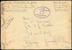 Violetter Zensur-Ovalstempel "POSTAL CENSOR" nebst OKW-Zensurstreifen ...