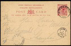 3 C. Viktoria-Auslands-GA mit K1  "SINGAPORE" nebst Schiffspost K1  ...