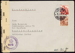 20 C. und 10 C. Freim. 1938/39 auf Zensur-Auslandsbrief mit ...