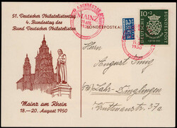 10+2 Pf. Bachsiegel als EF. auf portogerechter Fernpostkarte mit ...