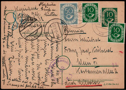 50 Pf. und 10 Pf. Posthorn (2) als Zfr. auf 10 Pf. ...