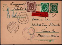 60 Pf. und 10 Pf. Posthorn als Zfr. auf portogerechter 10 Pf. ...