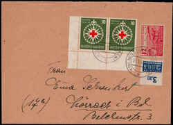 10 Pf. Rotes Kreuz im waagrechten Eckrandpaar nebst 2 Pf. Notopfer ...