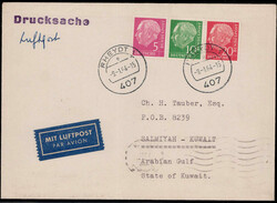 5+10+20 Pf. Heuss-Zdr. auf portogerechter Lupo.-Auslands-DS "RHEYDT" ...