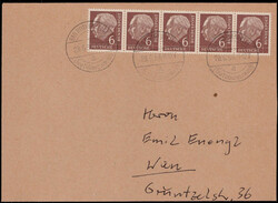 6 Pf. Heuss im waagrechten 5er.-Streifen auf portogerechtem ...