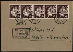 4 Pf. Gutenberg (5) als MEF. auf portogerechtem Fernbrief "KREFELD" ...