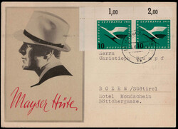 10 Pf. Lufthansa im waagrechten Eckrandpaar als MEF. auf ...