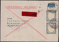 40 Pf. Schiller im senkrechten Paar als MEF. auf portogerechtem, ...