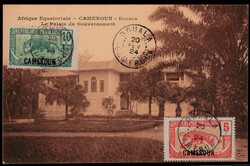 5 C. und 10 C. Freim. 1921 auf Blanko-AK "DOUALA LE PALAIS DU ...