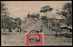 10 C. Freim. 1915 auf gelaufener AK "TERMITENHÜGEL KATANGA" 1916 ...