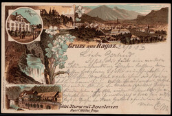 Ragaz, herrliche "Gruss aus" - Litho mit Hotel Krone, villa Louisa ...
