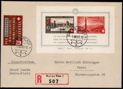 Pro Patria-Block 1942 nebst 10 C. Altstoffverwertung auf Reco.-Brief ...
