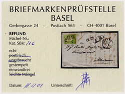 40 Rp. grün (Zumstein 26 G) vollrandig, farbfrisch auf Brief mit K1 ...