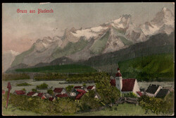 Bludesch, farbige Künstlerkarte, sign. R. Werner 1910 in die Schweiz ...
