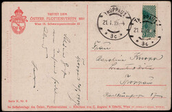 20 H. Kaiser Karl I. als senkrechte Halbierung auf Orts-Postkarte ...