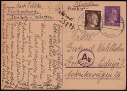 "FISCHERBABKE DANZIG", Stegstempel klar auf Hitler Auslands-Zensur-GA ...