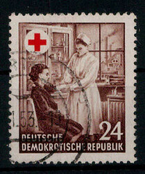 24 Pf. Rotes Kreuz 1953 mit Plattenfehler II sauber gezähnt und ...